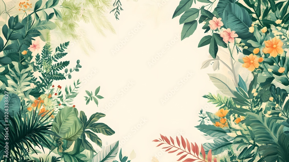 Lush Greenery Frame with Pink and Orange Flowers Lush Greenery Frame with Pink and Orange Flowers