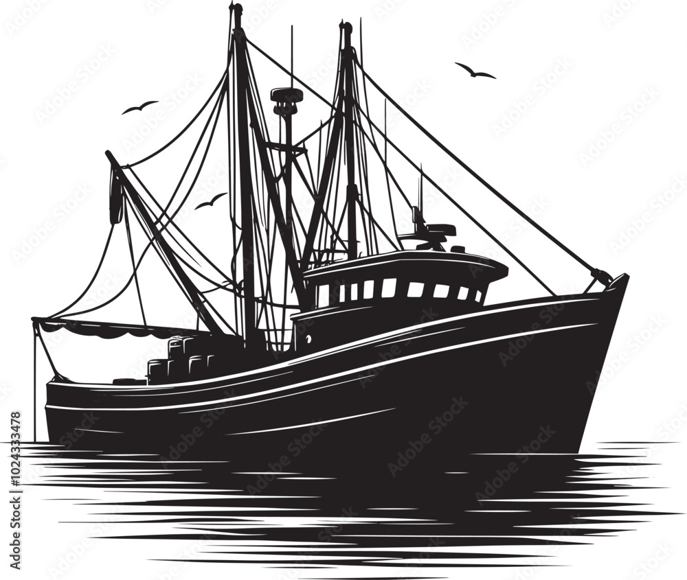 Fishing boat silhouette vector illustration isolated on a white background Fishing boat silhouette vector illustration isolated on a white background