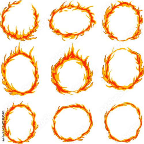 circle fire set cartoon. flame heat, burn inferno, smoke ignition circle fire sign. isolated symbol vector illustration