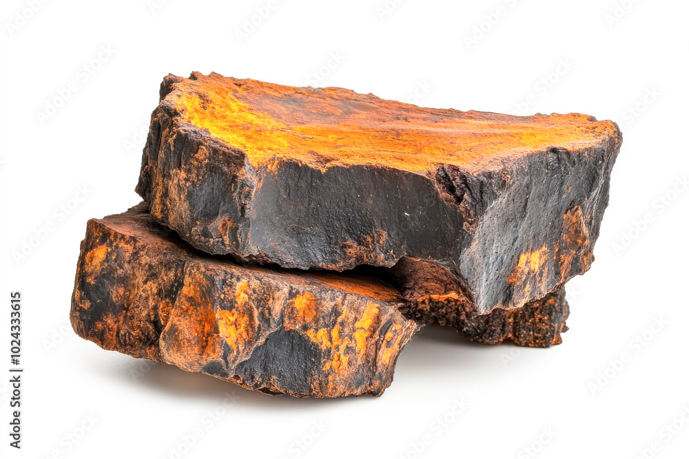 Chaga healthy vitality mushroom, Inonotus obliquus, isolated on white Chaga healthy vitality mushroom, Inonotus obliquus, isolated on white