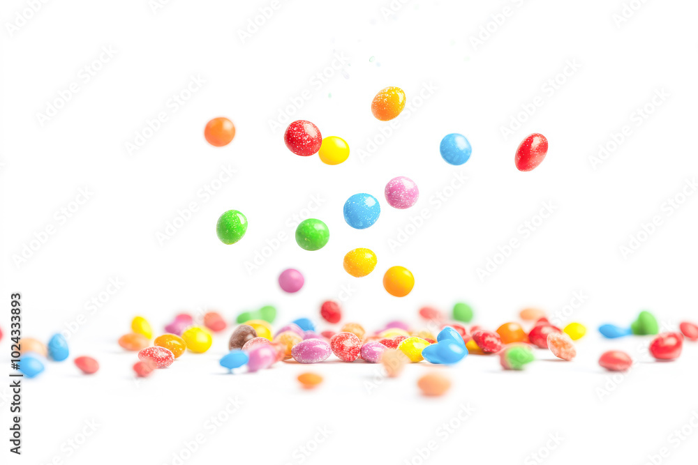 Colorful candies falling, isolated on white Colorful candies falling, isolated on white