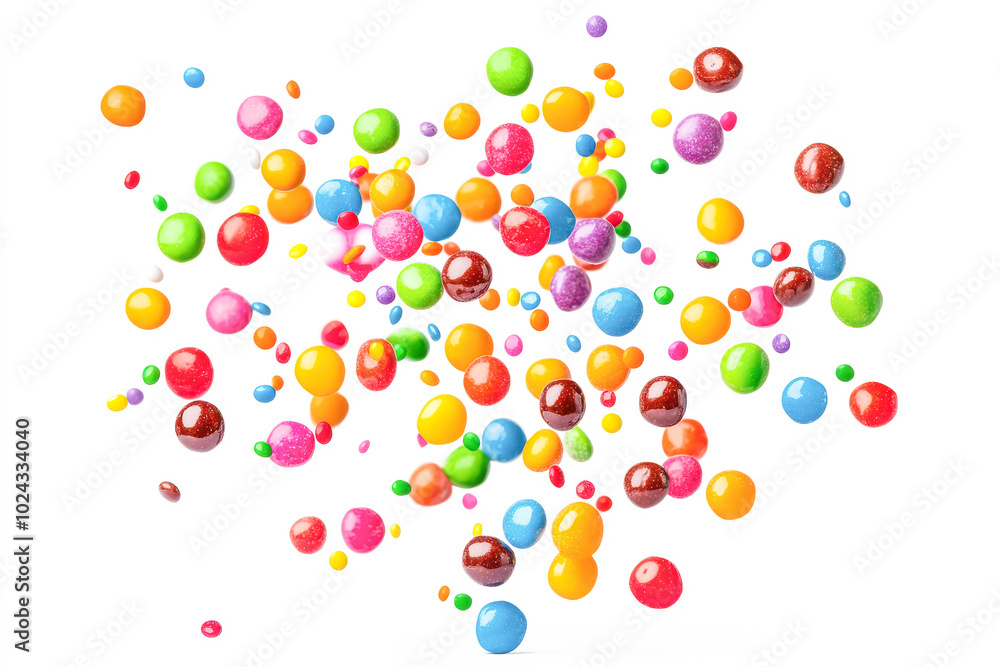 Colorful candies falling, isolated on white