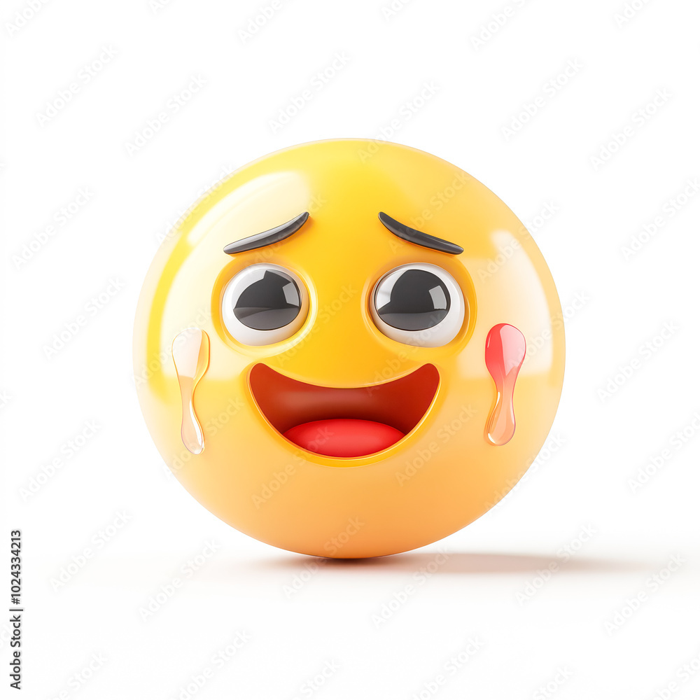 Fototapeta premium Face with tears of joy, 3D emoji isolated on white background, front view, emoji style