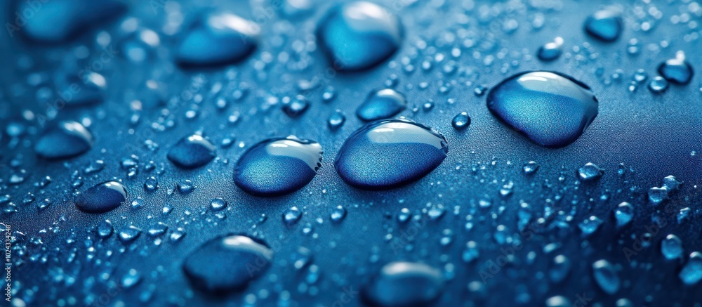 Closeup of water droplets on a blue surface. Closeup of water droplets on a blue surface.