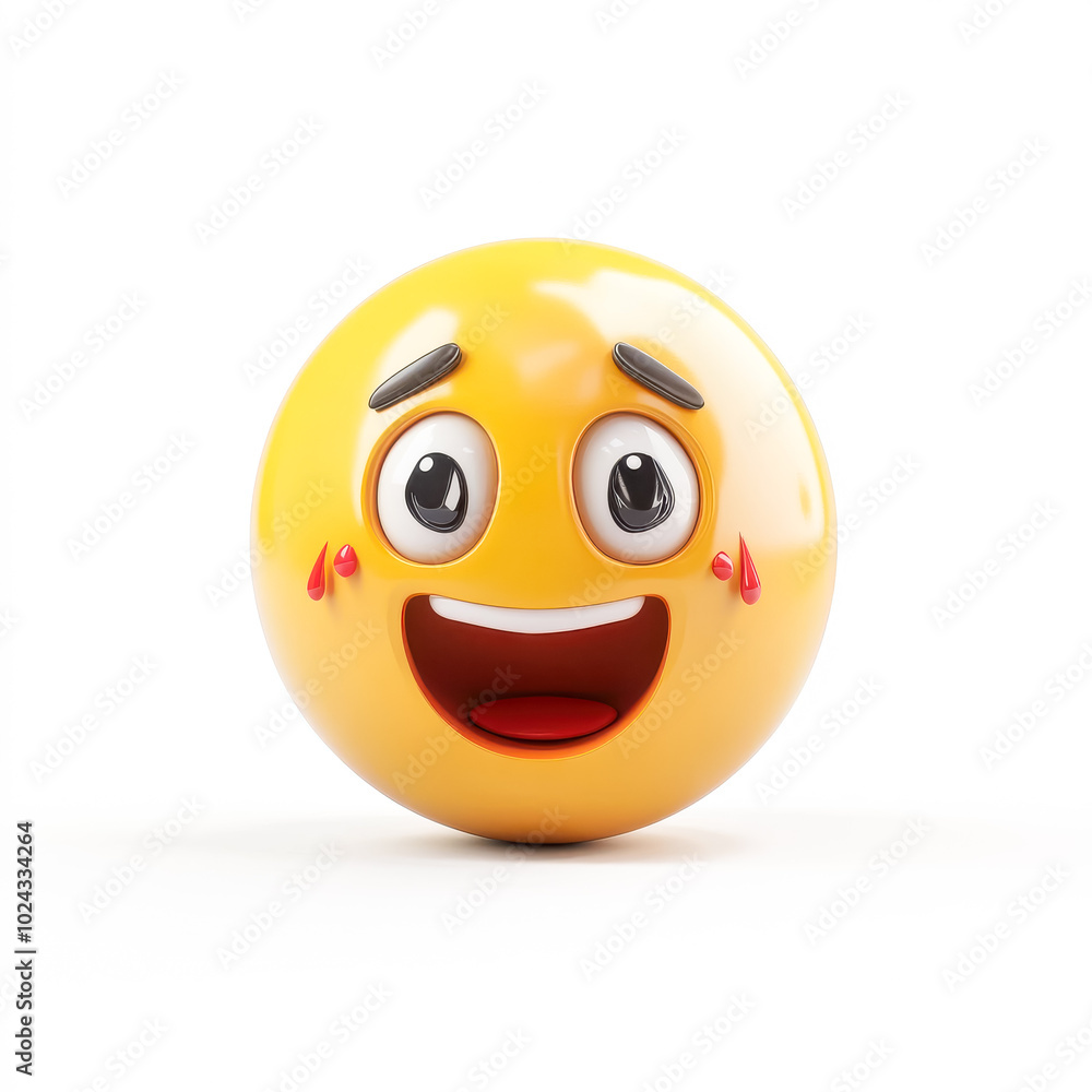 Fototapeta premium Face with tears of joy, 3D emoji isolated on white background, front view, emoji style