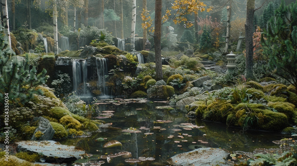 Serene Waterfall and Pond in a Lush Forest Serene Waterfall and Pond in a Lush Forest