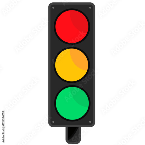 Traffic light with red yellow and green signals in flat vector design isolated on white background
