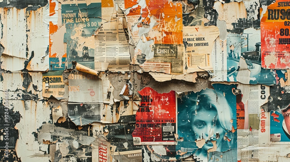 A Wall Covered in Tattered and Faded Posters A Wall Covered in Tattered and Faded Posters