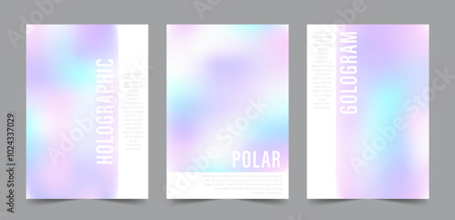 Y2k Holographic Gradient Background. Modern pearlescent vector. Set of soft blur cards. Iridescent aura posters. Pastel minimalist backdrop for social media, business card or website design.