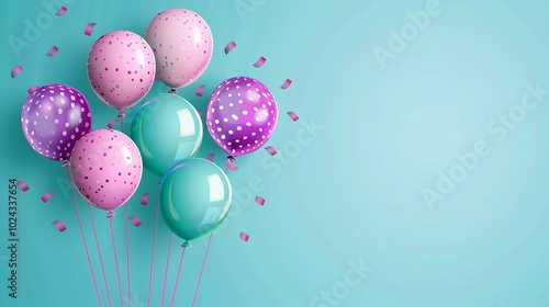 multicolored balloons on a birthday banner design, Generative AI.
