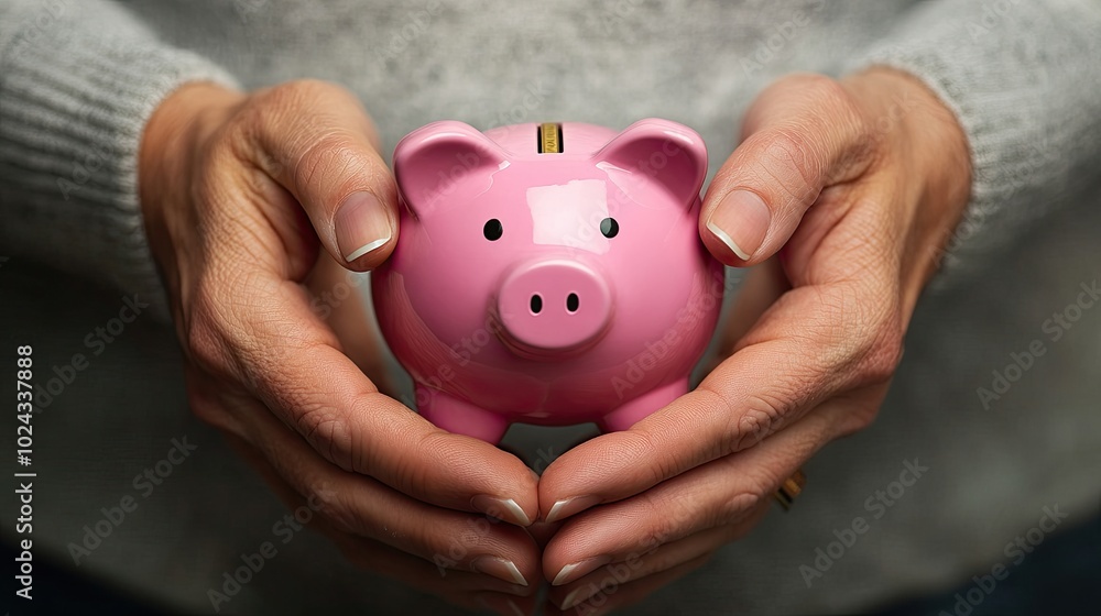 Hands holding a pink piggy bank. Perfect for illustrating saving money, financial security, or personal finance. Hands holding a pink piggy bank. Perfect for illustrating saving money, financial security, or personal finance.