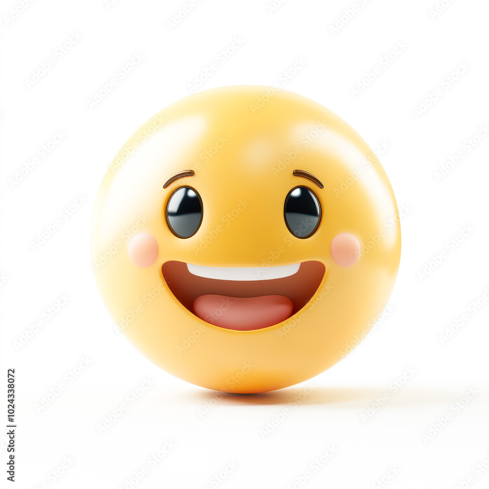 Smiling face with smiling eyes, 3D emoji isolated on white background, front view, emoji style Smiling face with smiling eyes, 3D emoji isolated on white background, front view, emoji style