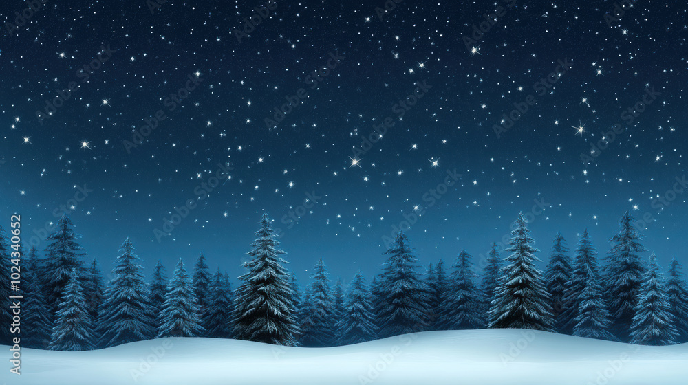 serene winter landscape featuring snow covered pine trees under starry night sky, creating peaceful and magical atmosphere serene winter landscape featuring snow covered pine trees under starry night sky, creating peaceful and magical atmosphere
