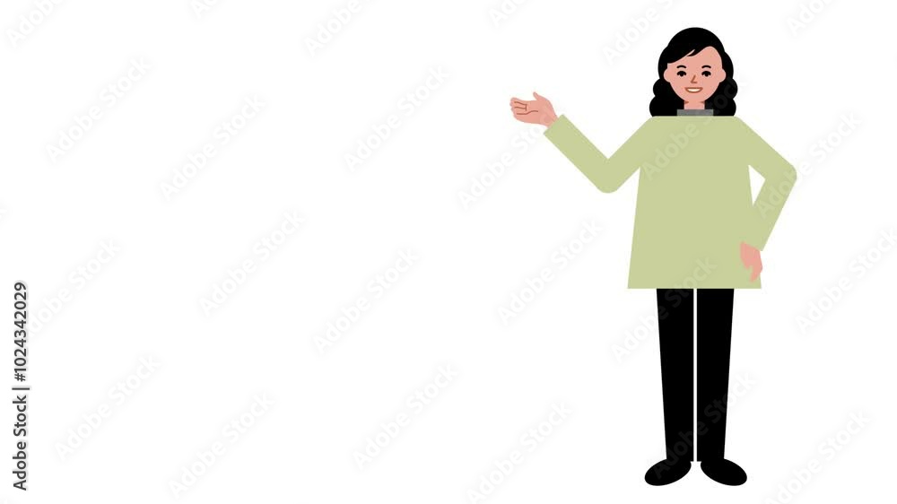 話しながら片手をあげて説明する女性の動画 話しながら片手をあげて説明する女性の動画