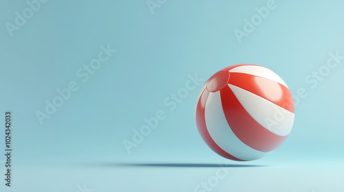 Red and white beach ball on blue background.