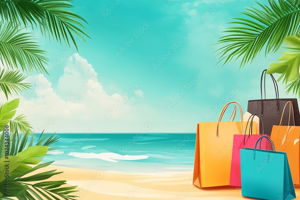 Obraz premium summer banner with large content space and a shopping background, Generative AI.