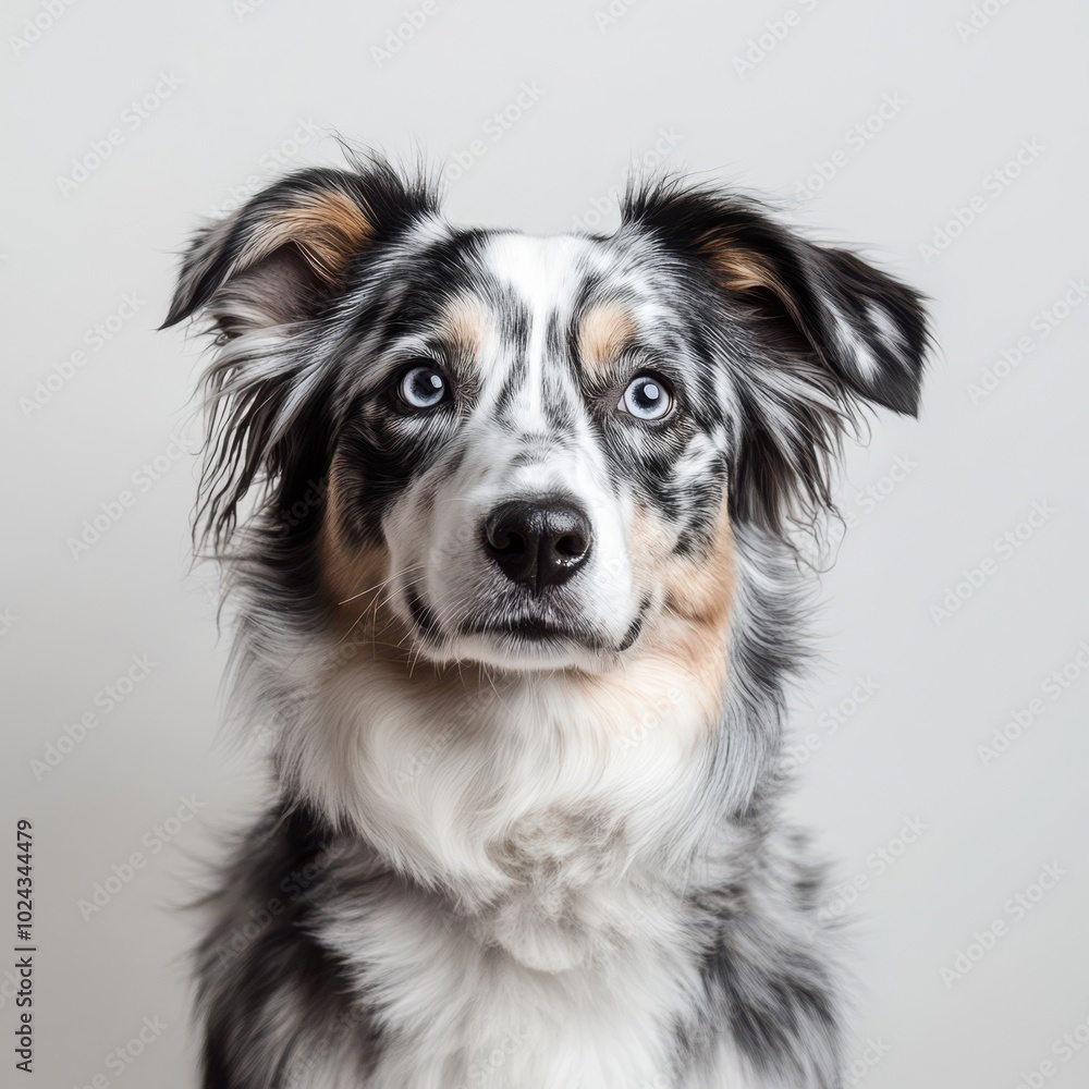 Australian Shepherd sitting against white background Australian Shepherd sitting against white background