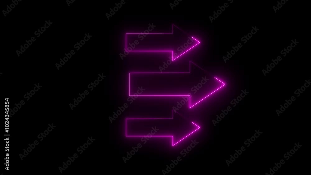 Neon glowing 3 right direction arrow animation on the black background. Neon direction arrow concept animated. Neon glowing 3 right direction arrow animation on the black background. Neon direction arrow concept animated.