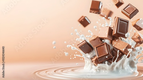 Photorealistic Chocolate Bar in Splashing Milk photo