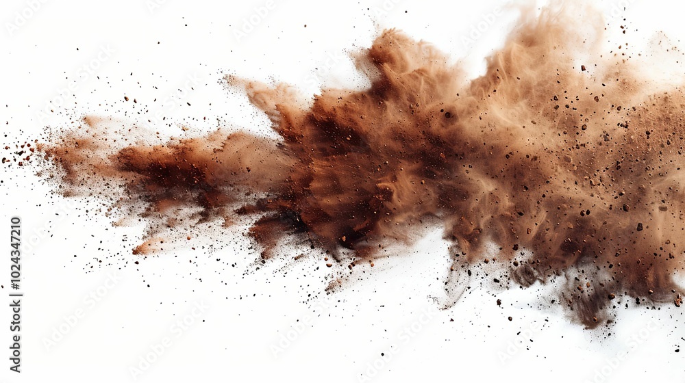 Brown Dust Cloud Explosion on White Background Brown Dust Cloud Explosion on White Background