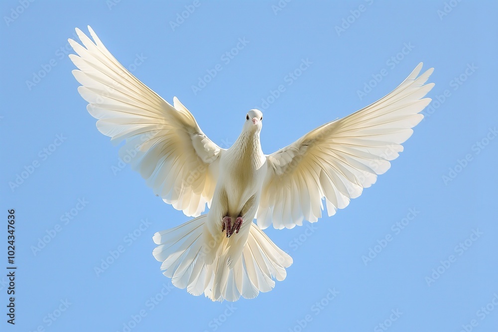 With its wings spread wide and its silky feathers catching the sunshine, a majestic white dove symbolizes freedom and serenity as it soars over the bright sky, Generative AI. With its wings spread wide and its silky feathers catching the sunshine, a majestic white dove symbolizes freedom and serenity as it soars over the bright sky, Generative AI.