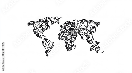 Geometric Illustration of the World Map with Black Lines