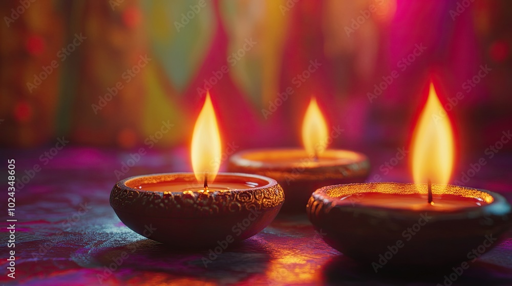 Glowing Diwali candles set against a richly colored background, emphasizing the beauty and tradition of the festival. Glowing Diwali candles set against a richly colored background, emphasizing the beauty and tradition of the festival.