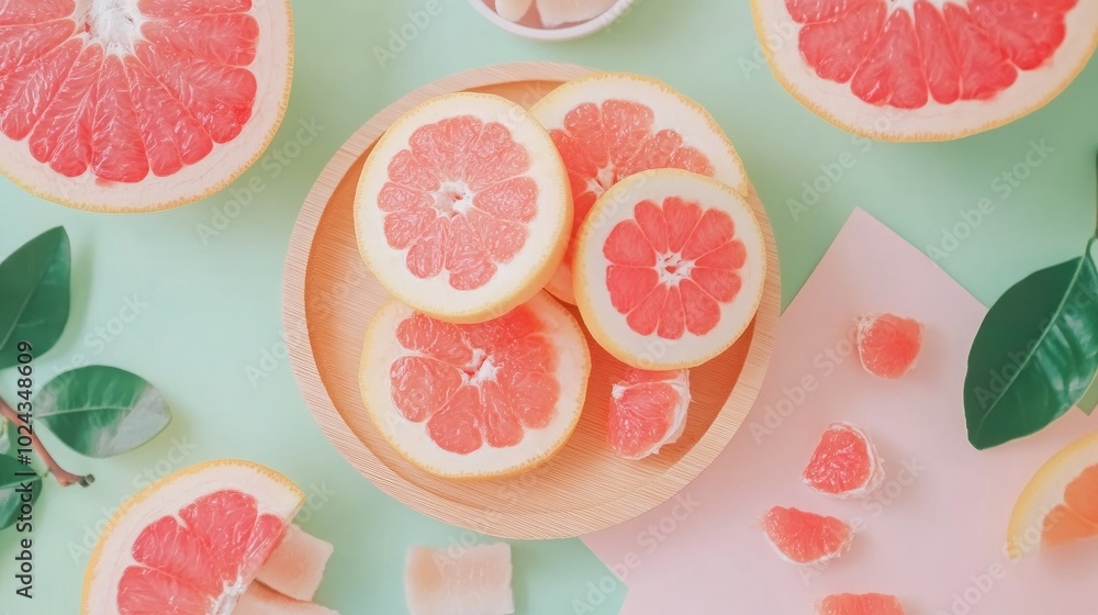 Close Up of Juicy Organic Grapefruit on a Wooden Table Close Up of Juicy Organic Grapefruit on a Wooden Table
