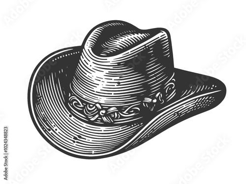 classic cowboy hat, capturing the essence of Western style in a vintage engraving style sketch engraving generative ai vector illustration. Scratch board imitation. Black and white image.