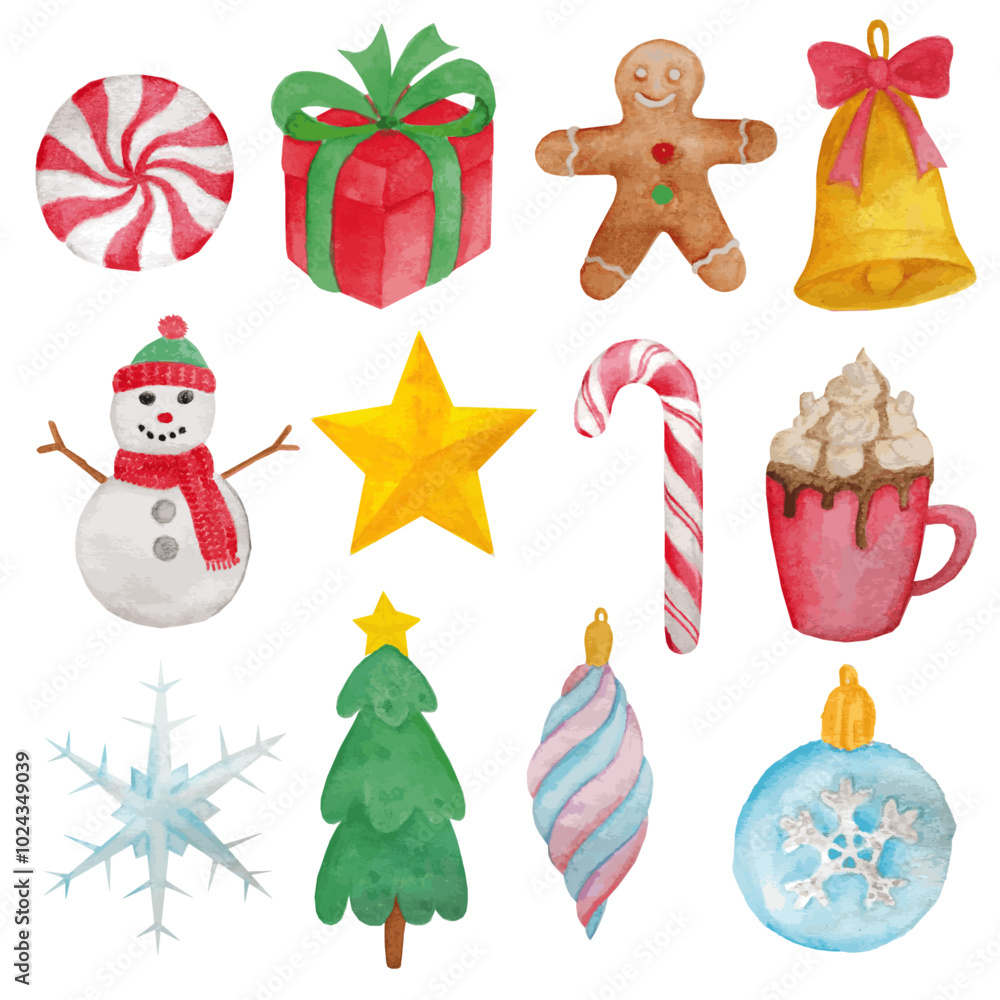 Fototapeta premium Seasonal christmas aquarell clipart set