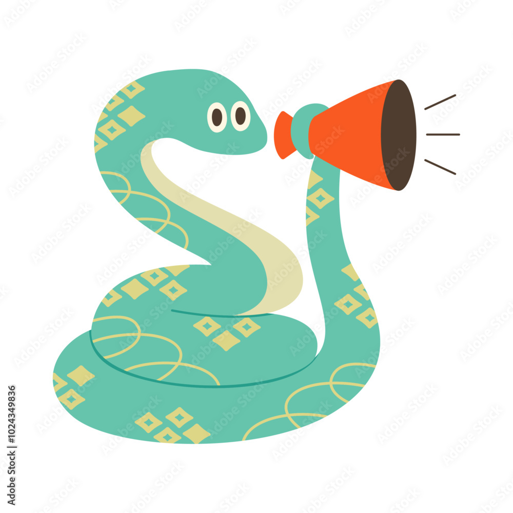 Naklejka premium メガホンを持った蛇のキャラクター 巳年新春セール