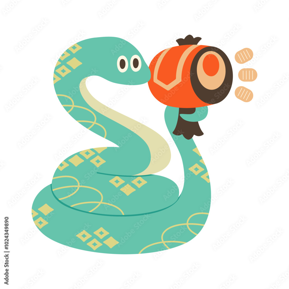 縁起物を持った蛇のキャラクター かわいい巳年キャラクター 縁起物を持った蛇のキャラクター かわいい巳年キャラクター