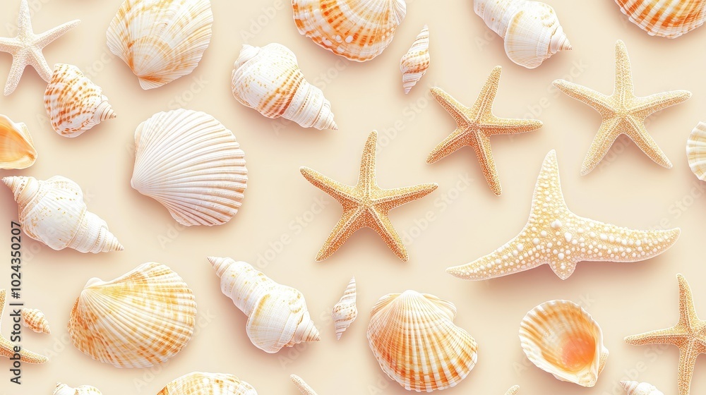 Serene Seaside Sanctuary: A Tranquil Seashell Composition Serene Seaside Sanctuary: A Tranquil Seashell Composition