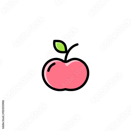 Pink cherry icon with green leaf vector illustration