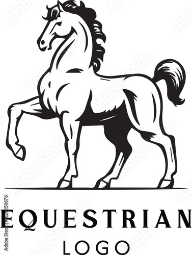 Equestrian Horse racing logo. Horse rider sports, jumping in barrier, silhouette
