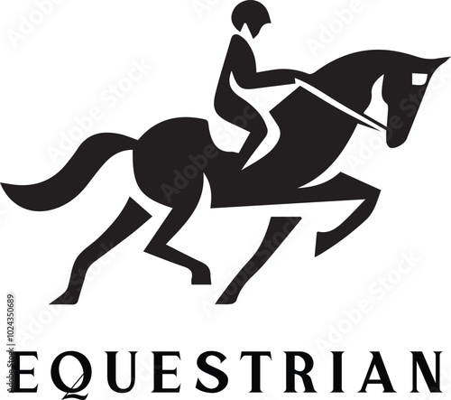 Equestrian Majesty Silhouette of Rearing Horse Logo. Lady riding Vector Illustration.