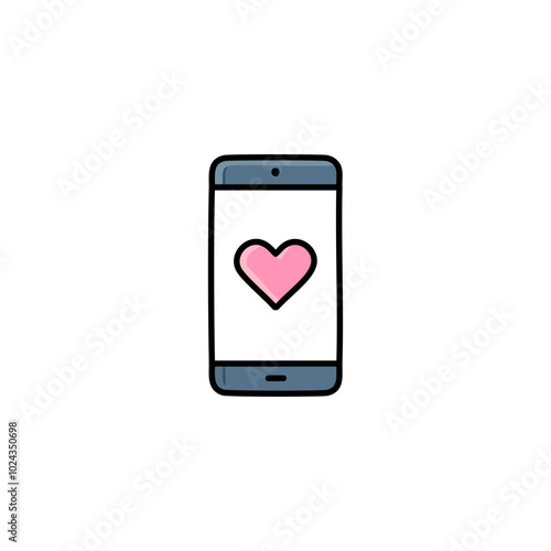 Blue andriod phone with pink heart vector illustration