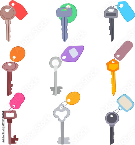 door key hotel set cartoon. access card, security lock, checkin checkout door key hotel sign. isolated symbol vector illustration