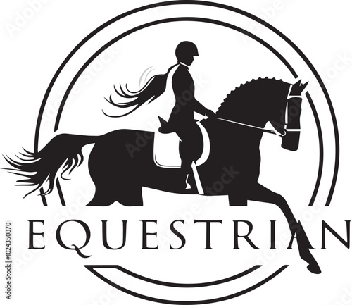 Equestrian Majesty Silhouette of Rearing Horse Logo. Lady riding Vector Illustration.