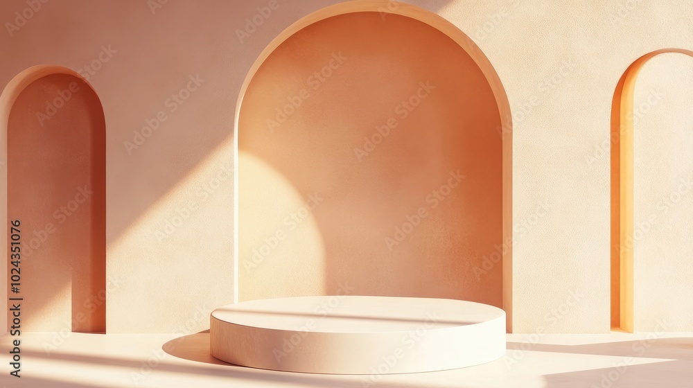 Abstract geometric shapes background with a minimalist podium mock up scene 3D rendering Abstract geometric shapes background with a minimalist podium mock up scene 3D rendering