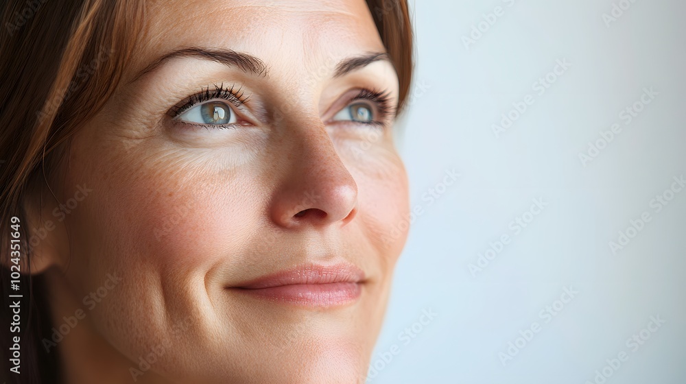 8. A mature woman with a contemplative expression, gently smiling while looking off-camera, against a clean white background. 8. A mature woman with a contemplative expression, gently smiling while looking off-camera, against a clean white background.