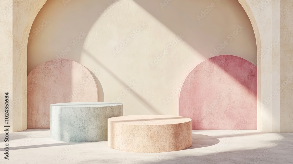 Abstract geometric shape in pastel colors minimal design for a cosmetic or product display podium 3D render Abstract geometric shape in pastel colors minimal design for a cosmetic or product display podium 3D render