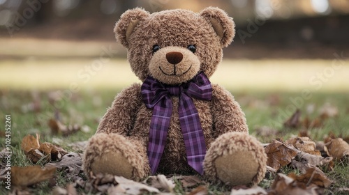 Brown Teddy Bear Adorned with Matching Colored Ribbon