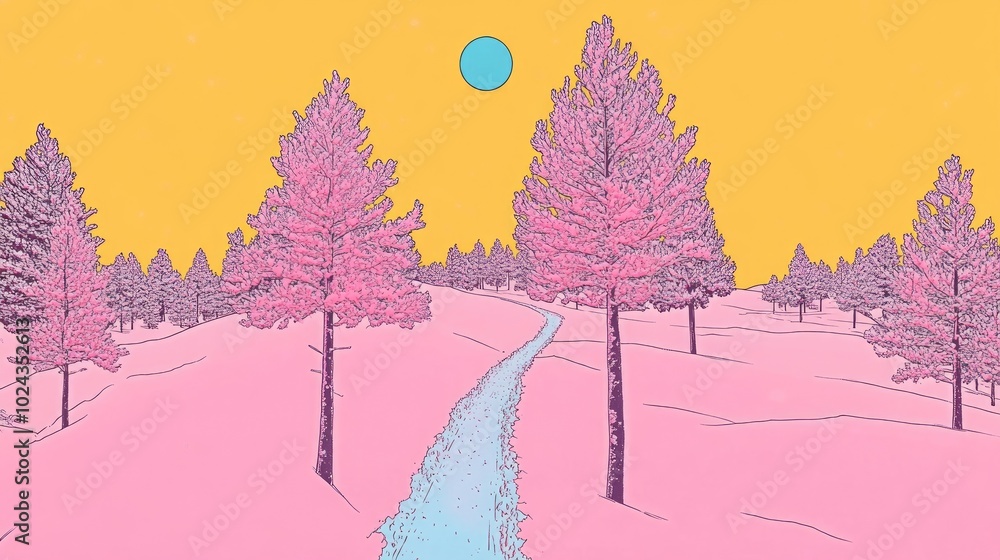 Naklejka premium Clear Skies and Snow Covered Trees Post Winter Storm