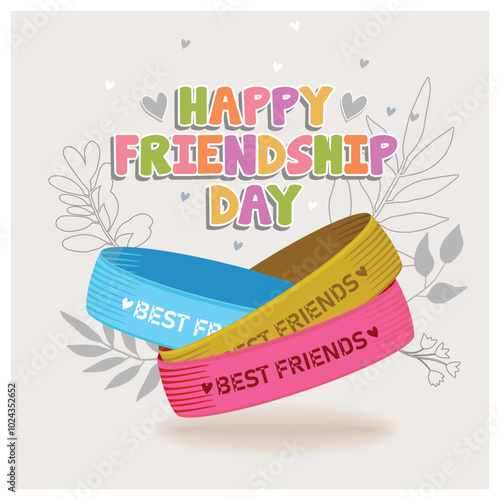 Three rubber bracelets for friends. Silicone bracelet with the words Best Friends. Friendship Day concept. Flat vector illustration.