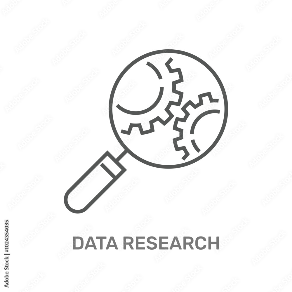 The image shows a magnifying glass over gears, symbolizing Data Research. It represents the process of analyzing and studying data to uncover insights and improve processes or systems. The image shows a magnifying glass over gears, symbolizing Data Research. It represents the process of analyzing and studying data to uncover insights and improve processes or systems.