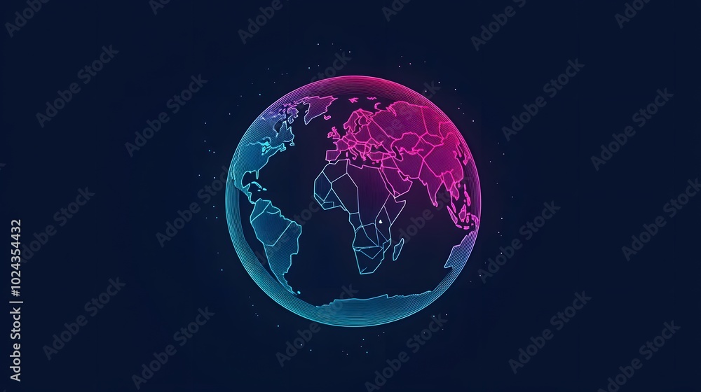 Fototapeta premium A Neon-Colored Outline of Earth with a Blue and Pink Gradient