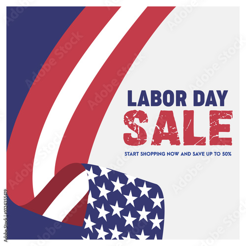 American Labor Day Sale. American flag flying ribbon. Labor Day sale concept. Flat vector illustration.