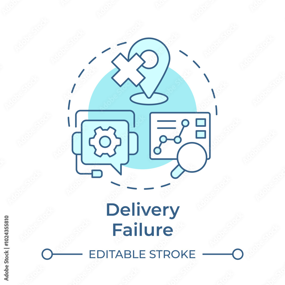 Delivery failure soft blue concept icon. Reverse logistics type. Failed shipment. Customer support. Round shape line illustration. Abstract idea. Graphic design. Easy to use in article Delivery failure soft blue concept icon. Reverse logistics type. Failed shipment. Customer support. Round shape line illustration. Abstract idea. Graphic design. Easy to use in article