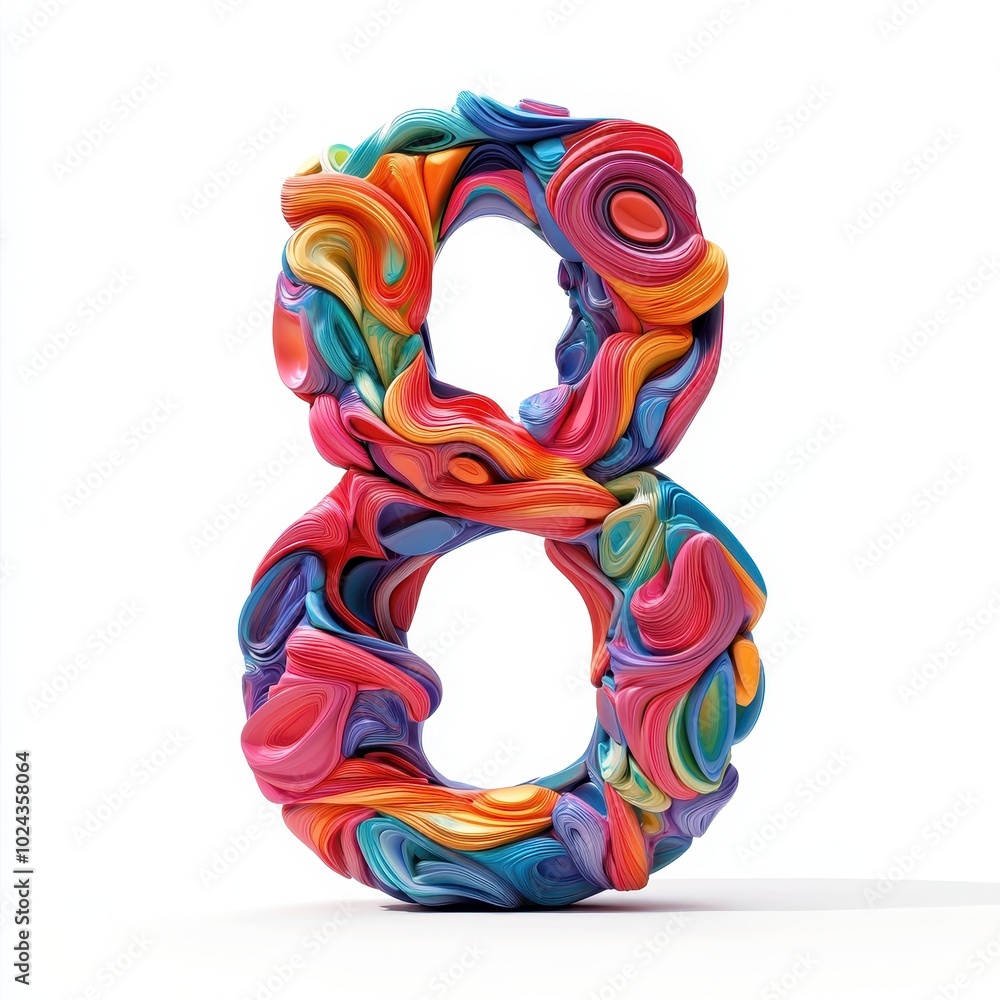 A colorful, abstract representation of the number 8 made from vibrant, swirling shapes. A colorful, abstract representation of the number 8 made from vibrant, swirling shapes.